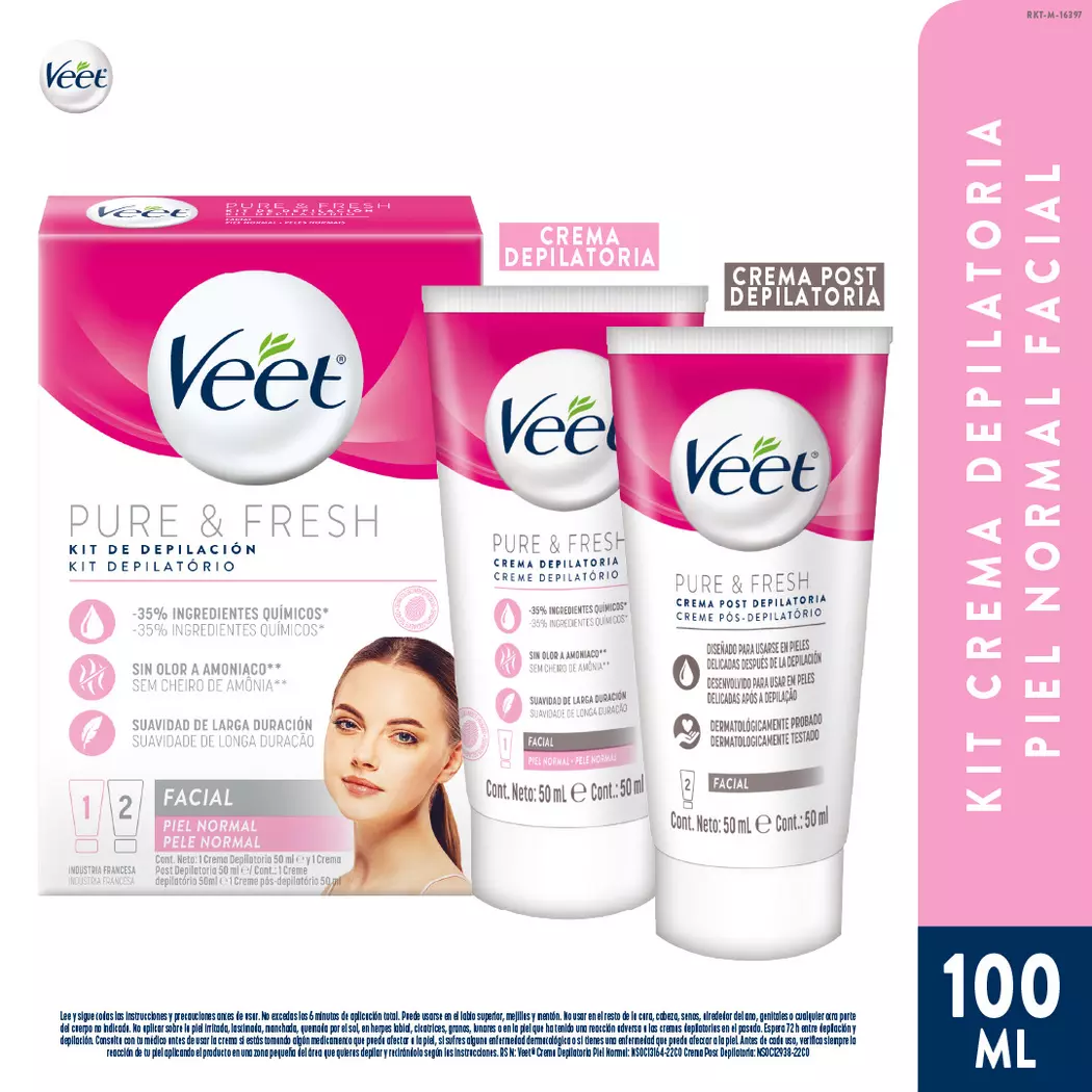 Veet Pure & Fresh Kit Depilación Facial 2x50 ml