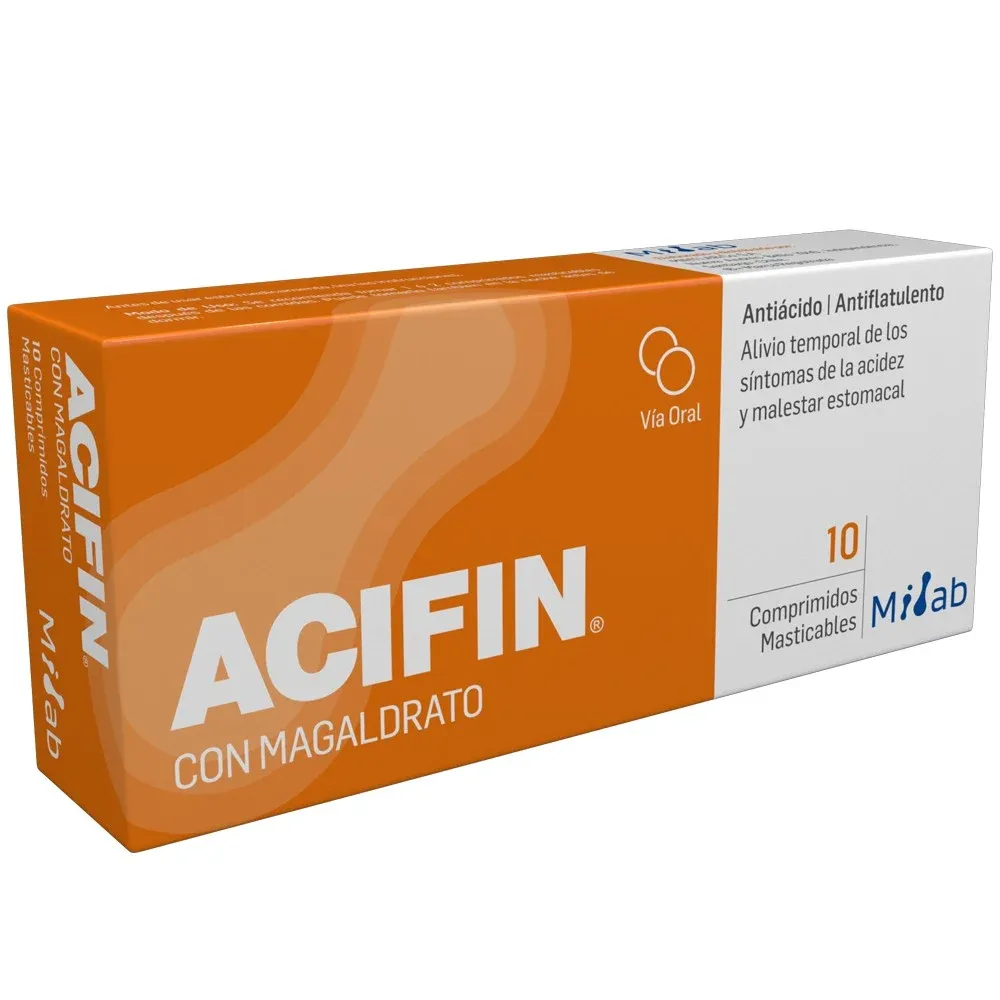 Acifin Magaldrato 480 mg + Simeticona 100 mg 10 Comprimidos