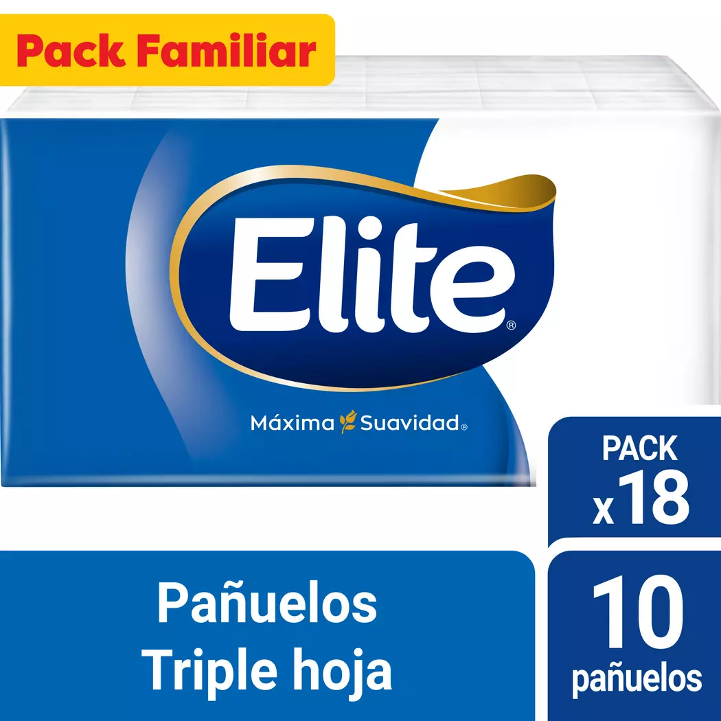 Elite Pañuelos Triple Hoja Máxima Suavidad con Aloe Vera Pack 18