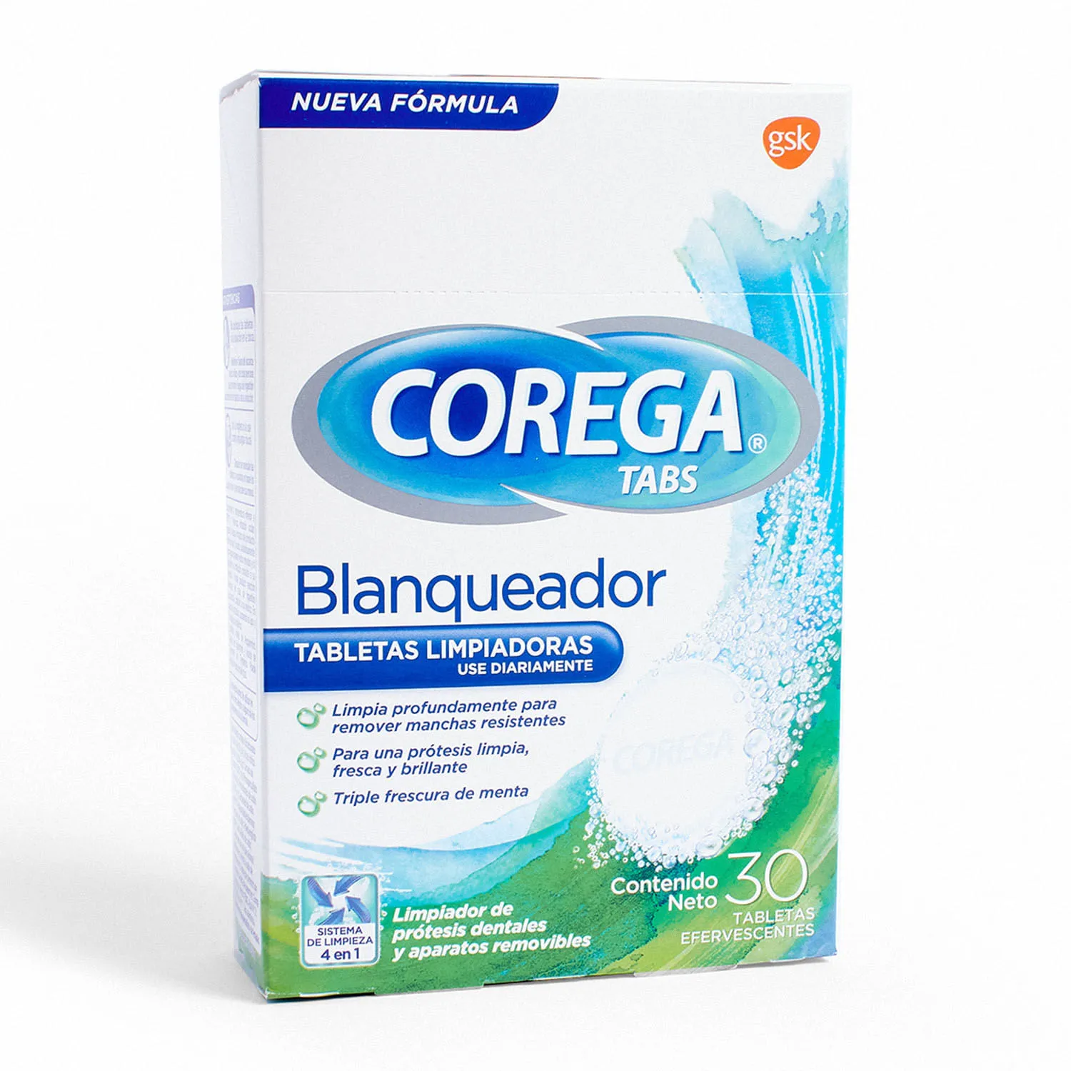 Corega Tabs Blanqueador 30 Tabletas Efervescentes para Prótesis