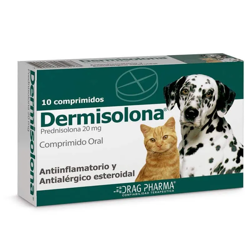 Dermisolona 20 mg x 10 Comprimidos para Perros y Gatos - Prednisolona
