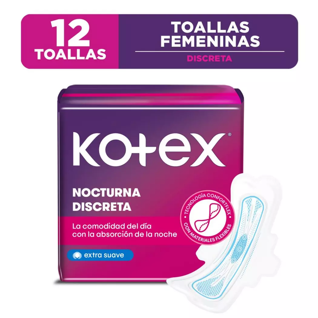 Kotex Nocturna Discreta Toallas Higiénicas 12 un