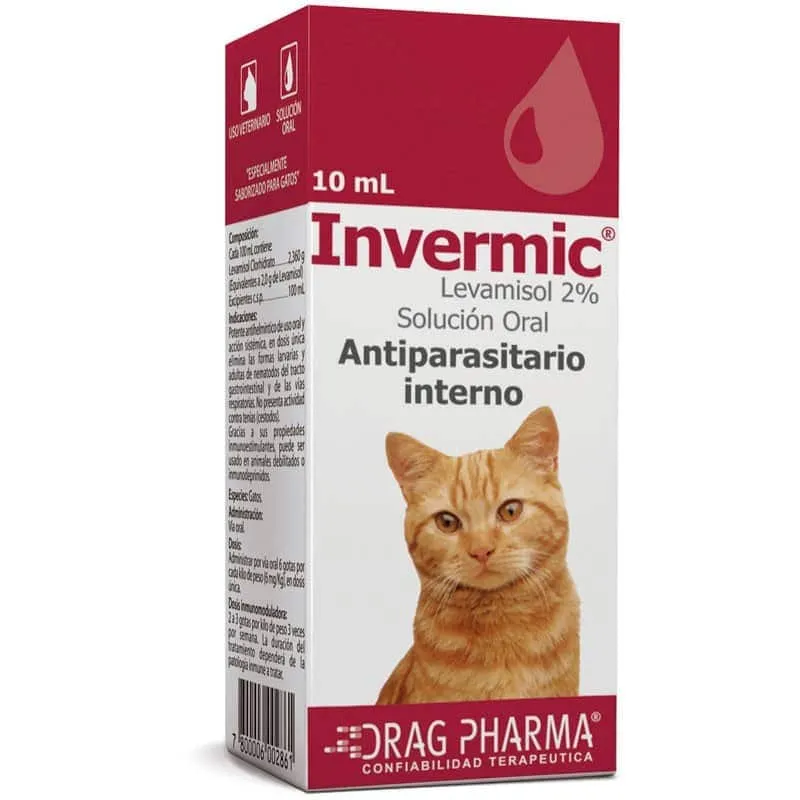 Invermic Levamisol 2% x 10 mL Gotas - Antiparasitario Perros y Gatos