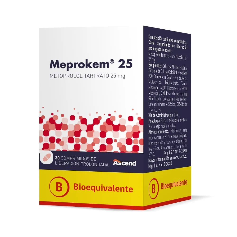 Meprokem 25 mg x 30 Comprimidos Liberación Prolongada - Metoprolol