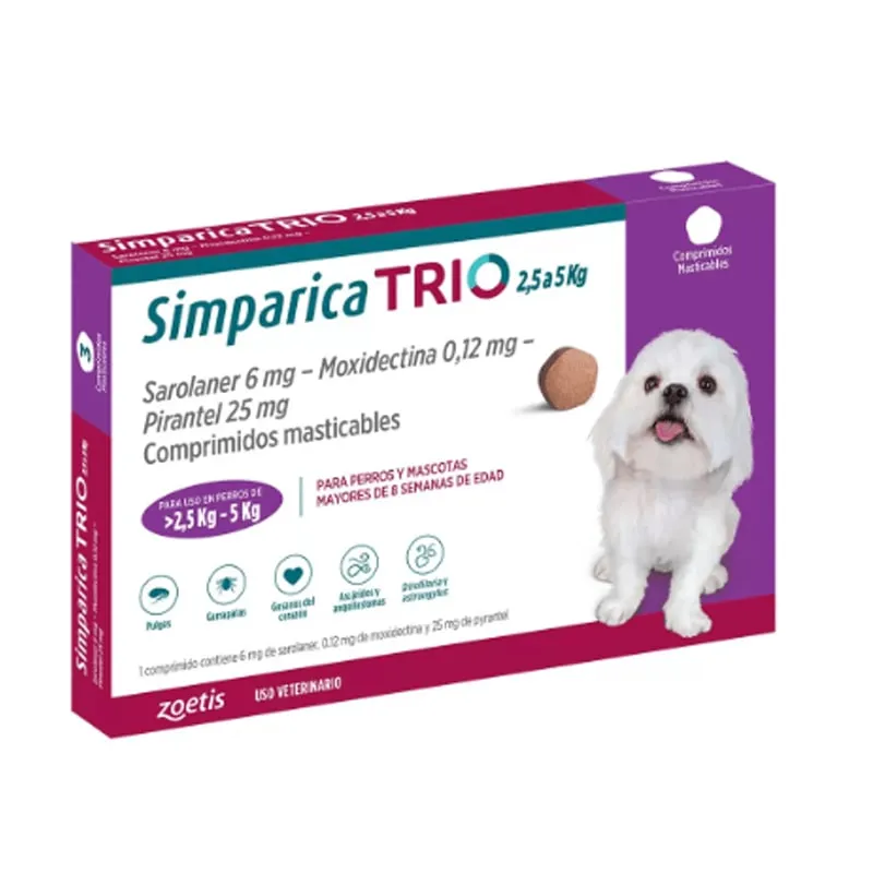 Simparica Trio 2.5-5 Kg 3 Comprimidos Masticables - Sarolaner + Moxidectina +...