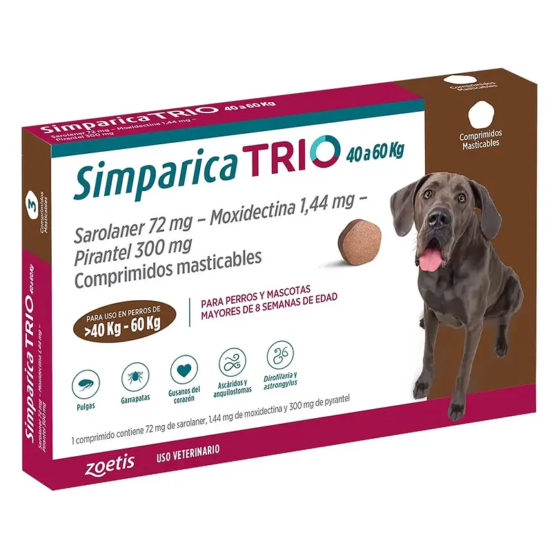 Simparica Trio 40-60 kg x 1 Comprimido - Sarolaner+Moxidectina+Pirantel