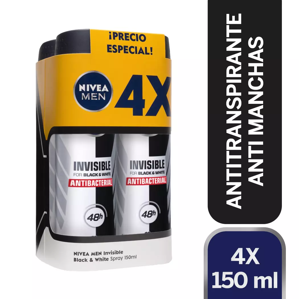 Nivea Men Invisible Black & White Spray 4x150 ml