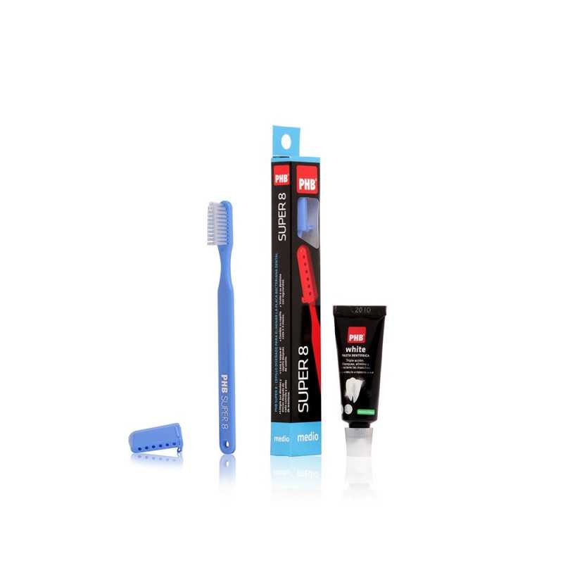 PHB Super 8 Cepillo Medio + Pasta White 15ml
