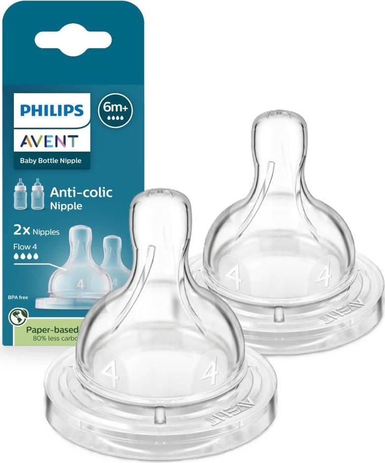 Avent Tetinas Anticólicos Flujo #4 Rápido 6m+ 2 Unidades