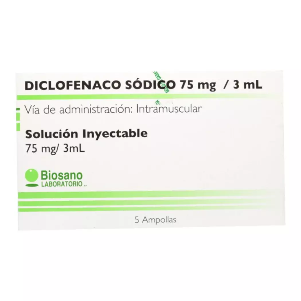 Diclofenaco Sódico 75 mg/3 ml x 5 Ampollas - Biosano