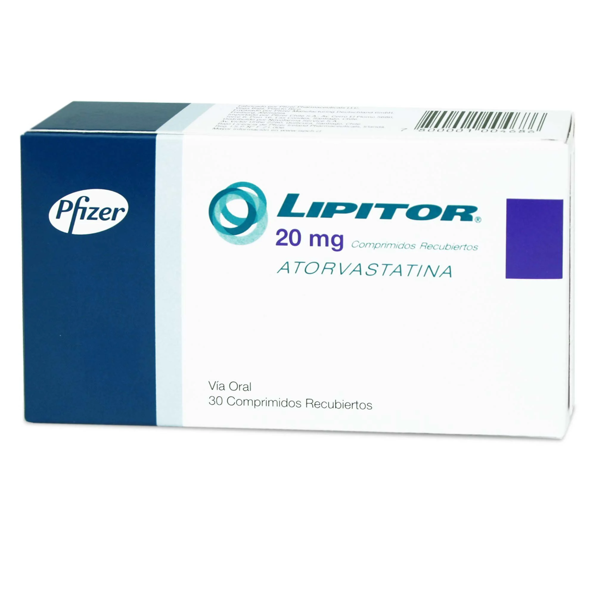 Lipitor 20 mg x 30 Comprimidos Recubiertos - Atorvastatina