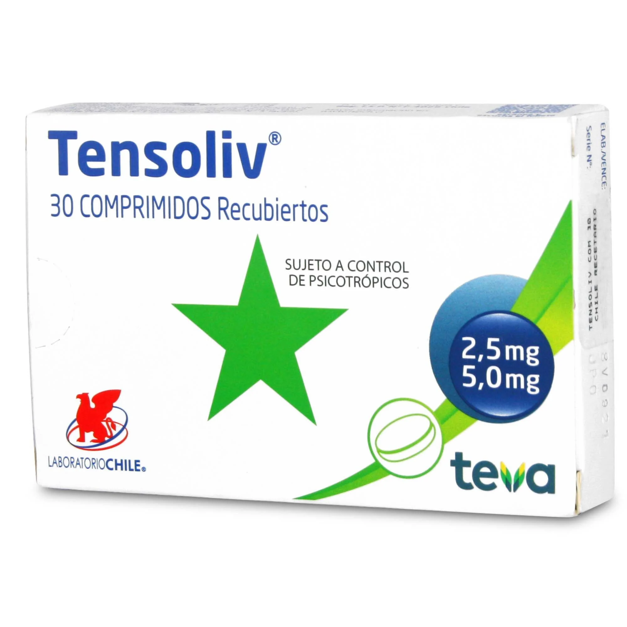 Tensoliv 2,5 mg + 5 mg x 30 Comprimidos - Clidinio Bromuro + Clordiazepóxido