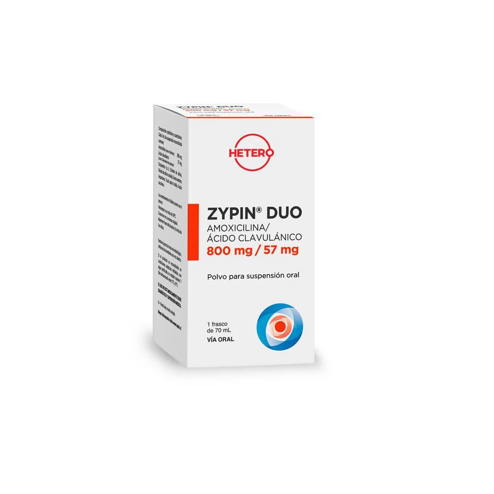 Zypin Duo 800 mg/57 mg x 70 ml - Amoxicilina + Ácido Clavulánico