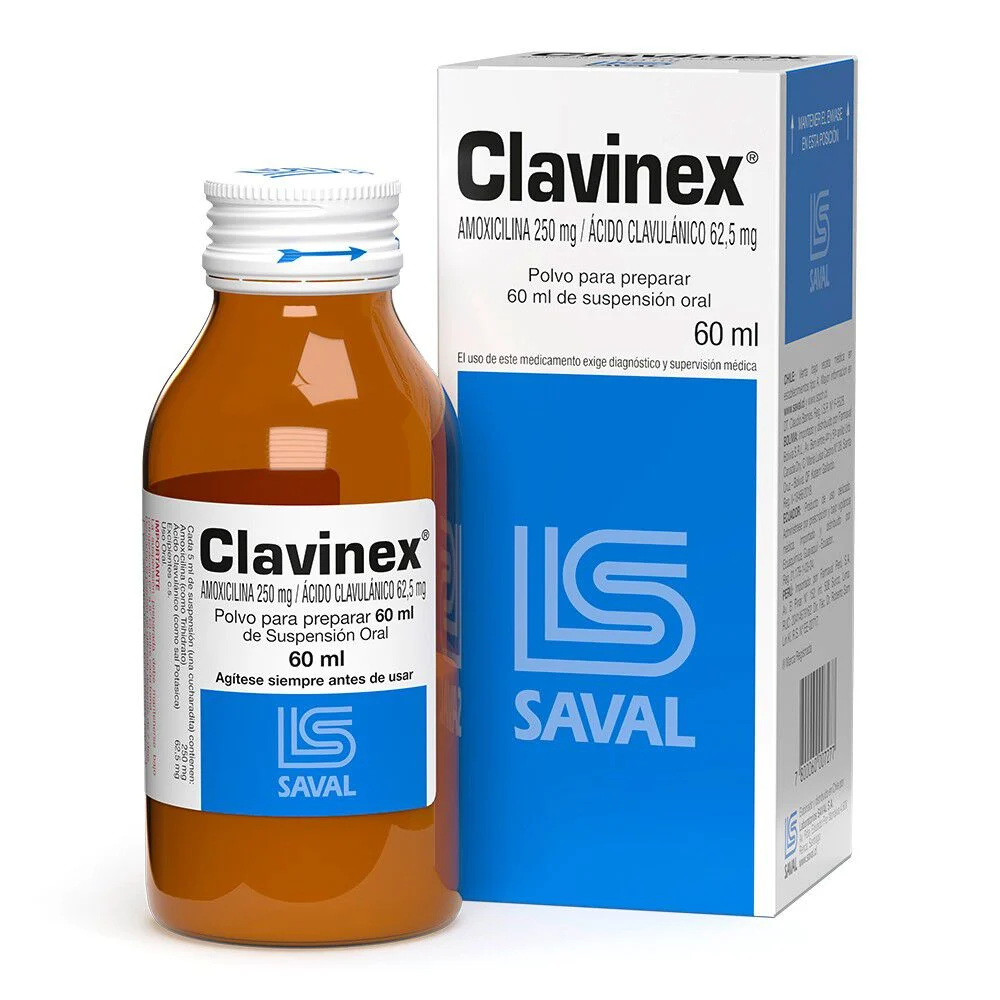 Clavinex 250/62.5 mg Suspensión 60 ml - Amoxicilina/Ác. Clavulánico