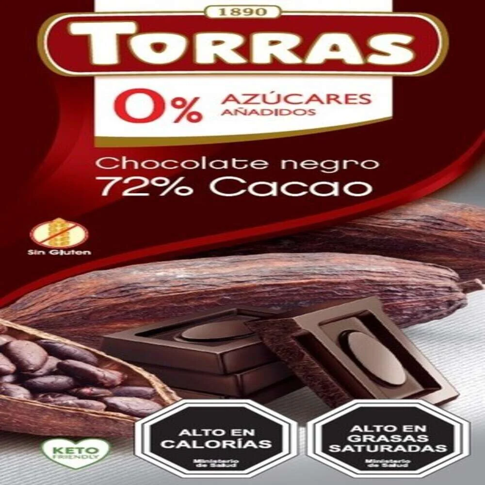 Torras Chocolate Negro 72% Cacao 0% Azúcares 75 g