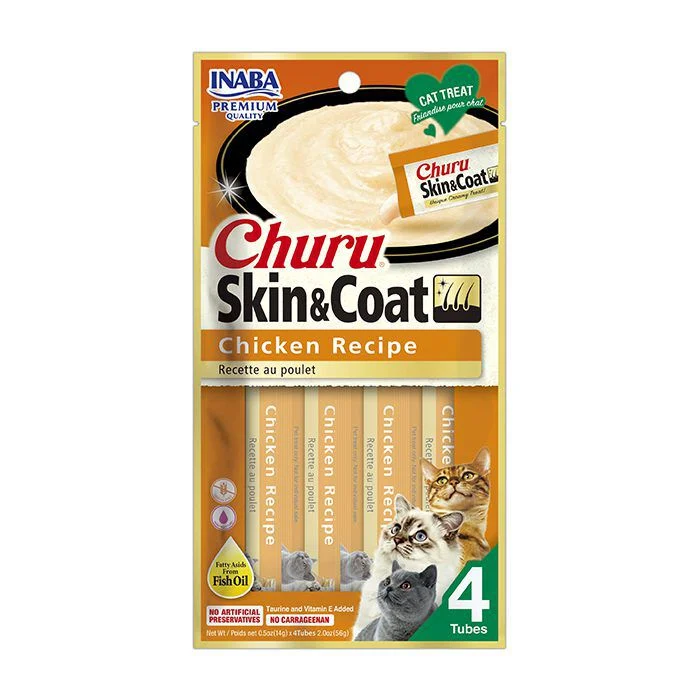 Churu Skin & Coat Pollo 56 g (4 Tubos) - Snack para Gatos