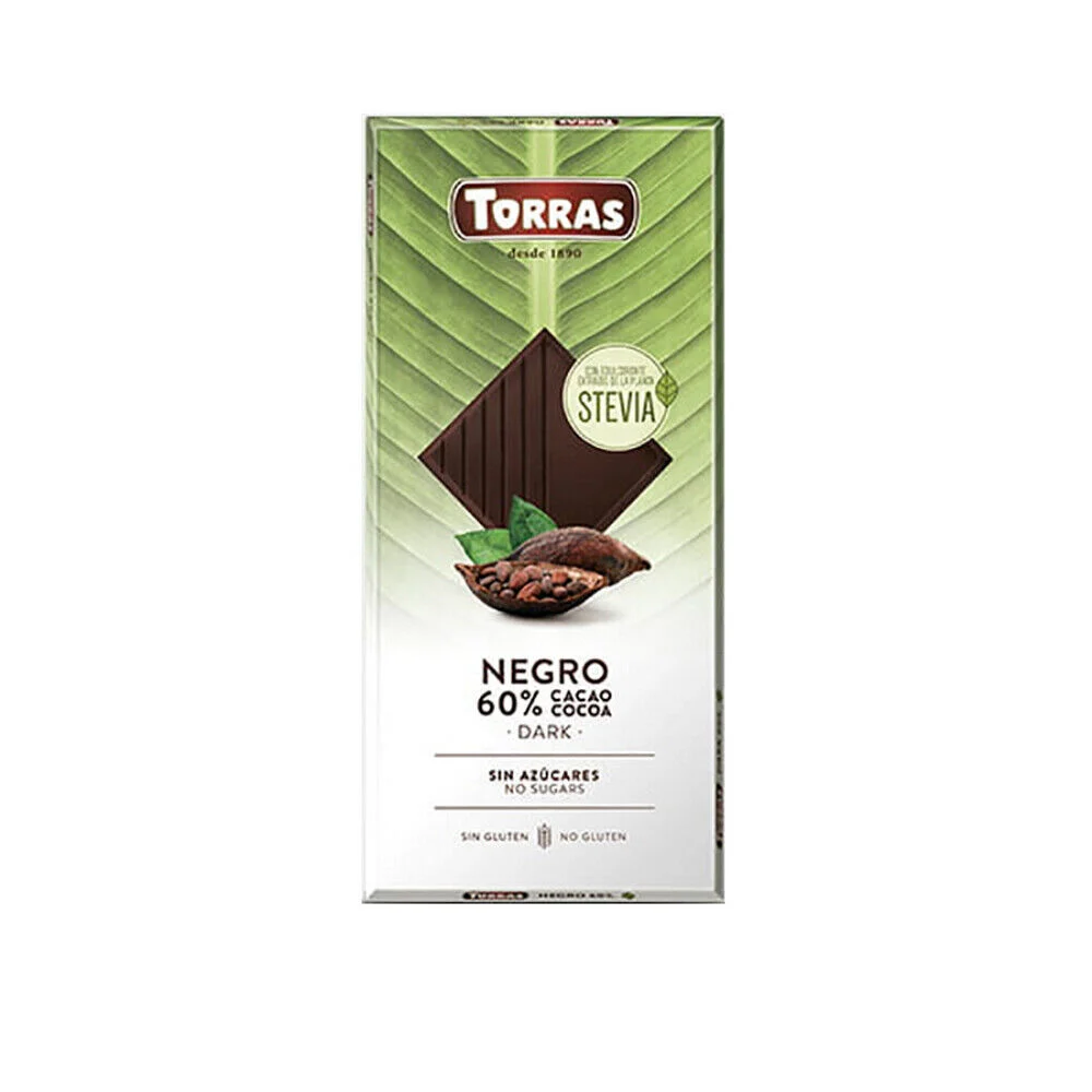 Torras Negro 60% Cacao con Stevia 100 g - Chocolate Saludable
