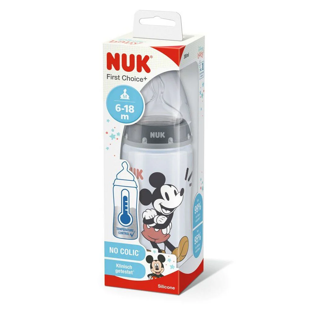 NUK Mamadera First Choice+ Mickey Mouse 300 ml con Control Temperatura