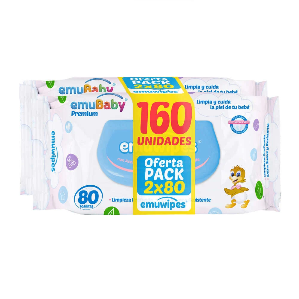 Emuwipes Premium Toallitas Húmedas Pack 2x80 (160 Unidades)
