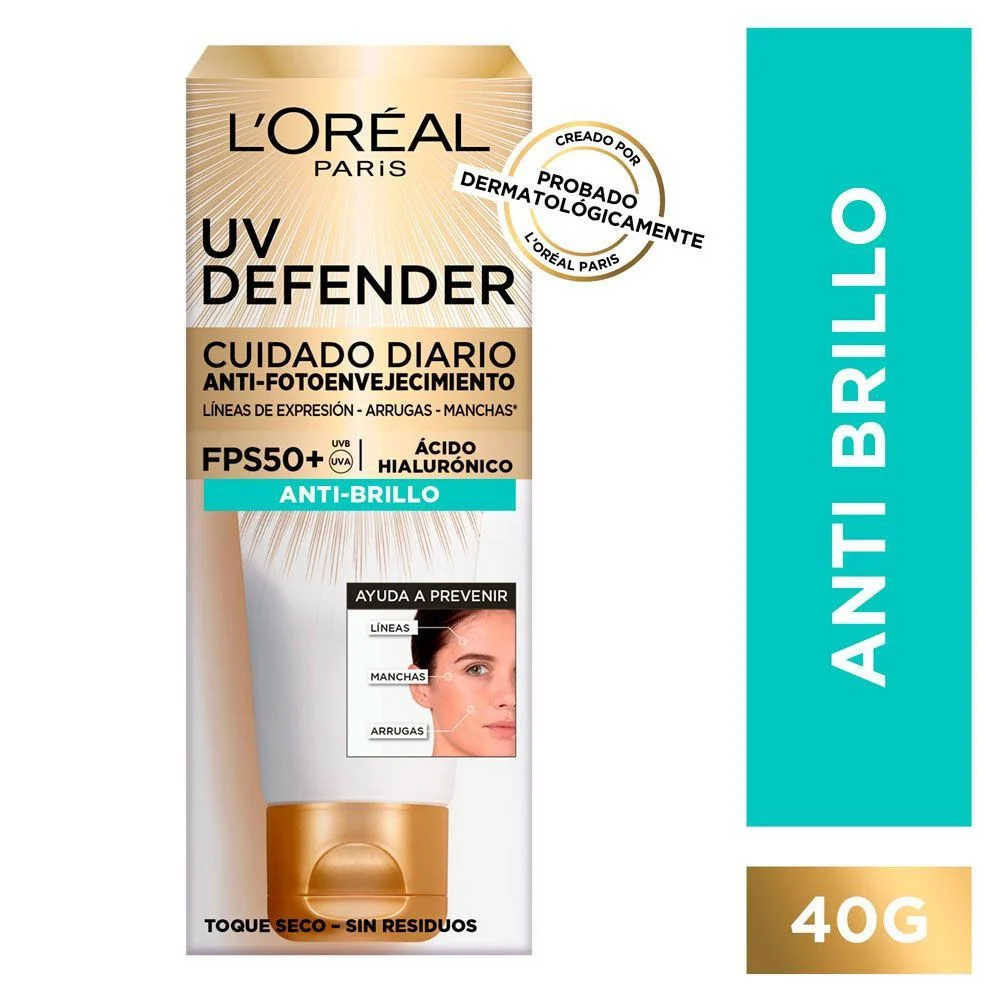 L'Oréal Paris UV Defender Anti-Brillo FPS50+ 40 g - Protector Solar Facial