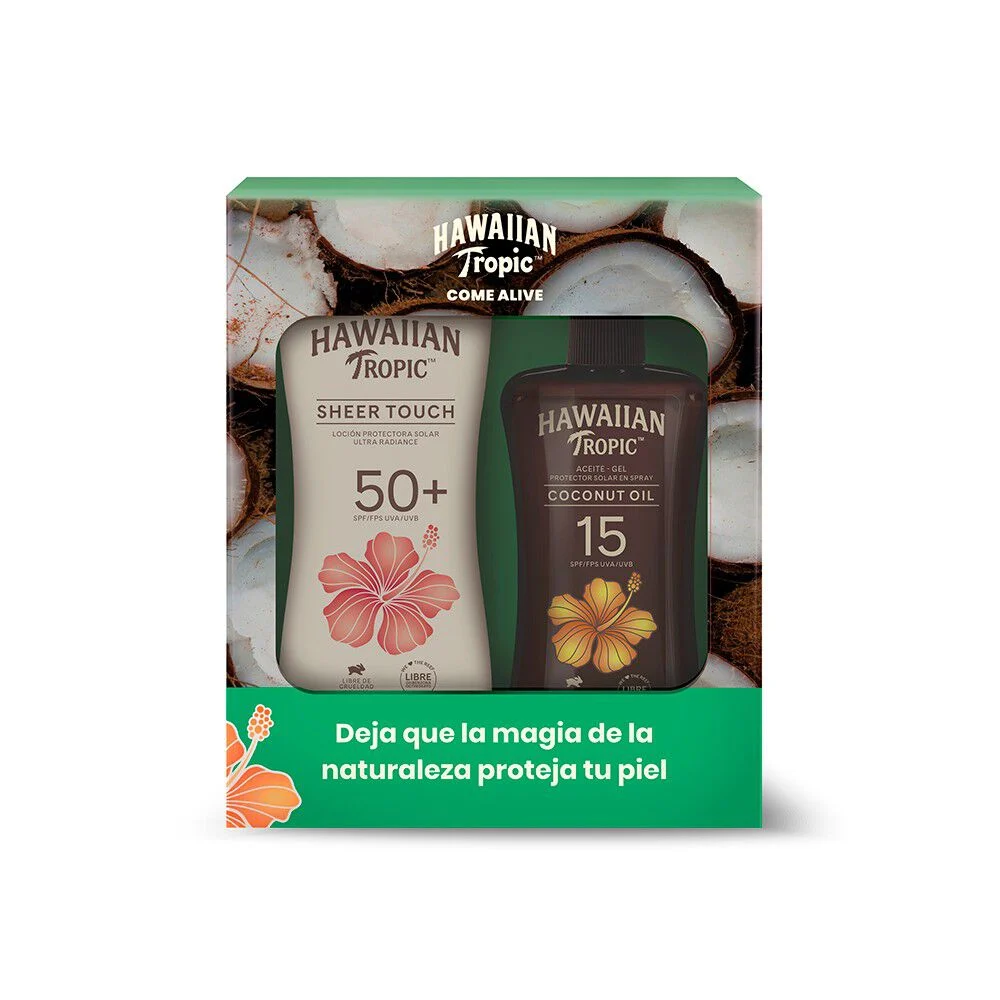 Hawaiian Tropic Pack Sheer Touch SPF 50+ y Aceite Bronceador SPF 15
