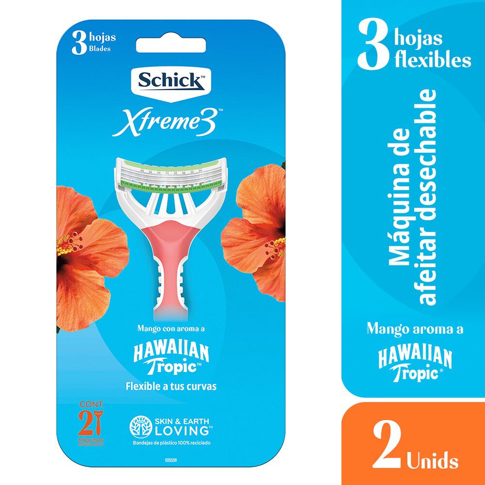 Schick Xtreme3 Hawaiian Tropic 2 Unidades - Máquina de Afeitar Mujer