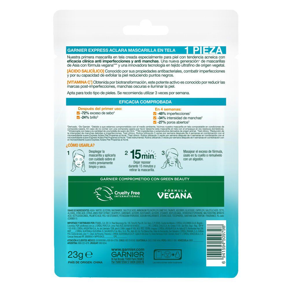 Garnier Express Aclara Mascarilla en Tela Anti-Imperfecciones 1 Unidad