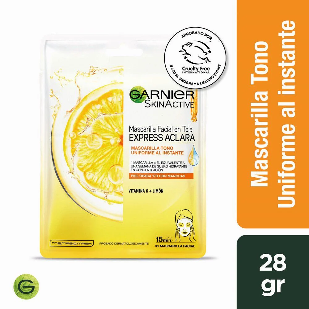 Garnier SkinActive Express Aclara Mascarilla 28 g - Vitamina C + Limón