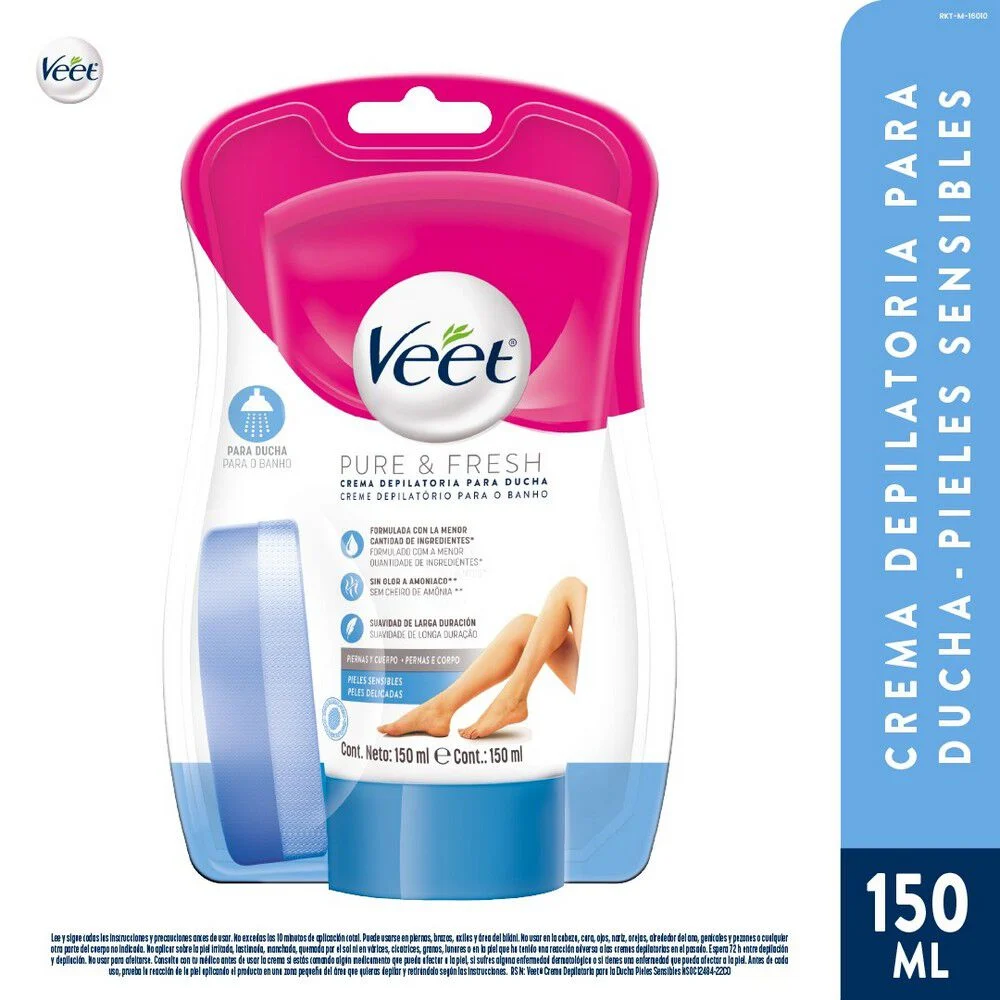 Veet Pure & Fresh Crema Depilatoria Ducha Piel Sensible 150 ml