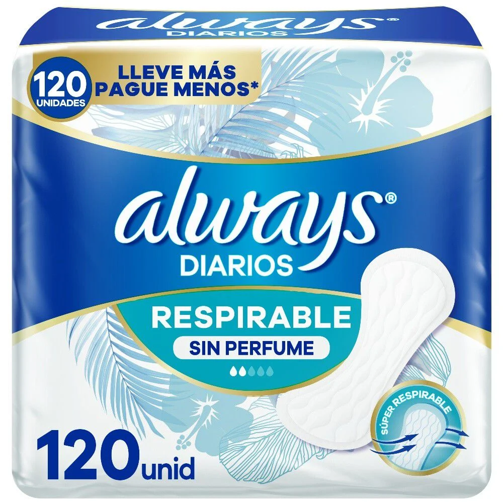 Always Diarios Respirable Sin Perfume 120 Unidades