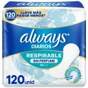 Always Diarios Respirable Sin Perfume 120 Unidades