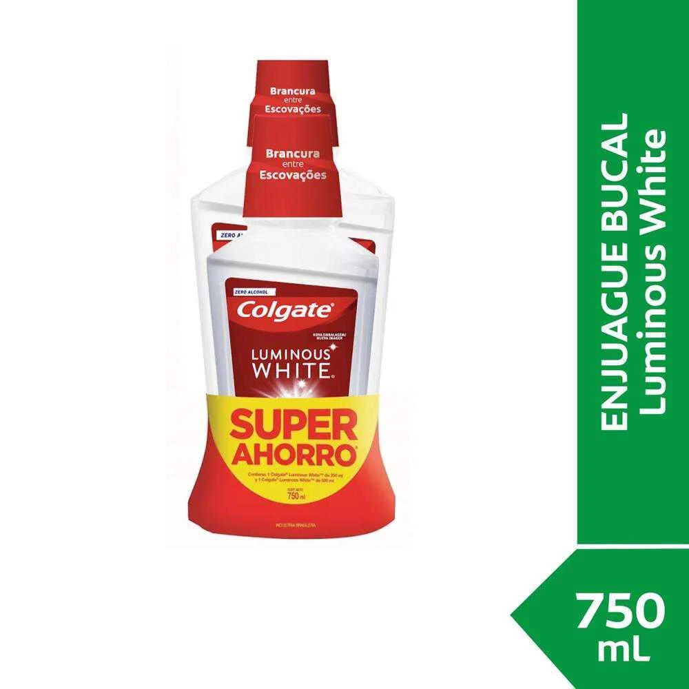 Colgate Luminous White Enjuague Bucal Blanqueamiento Zero Alcohol 750 mL