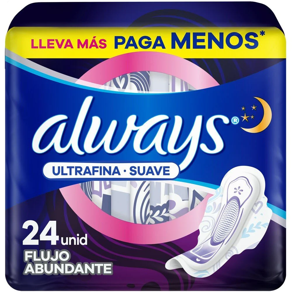 Always Ultrafina Suave Nocturna Flujo Abundante 24 Unidades