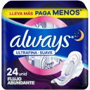 Always Ultrafina Suave Nocturna Flujo Abundante 24 Unidades