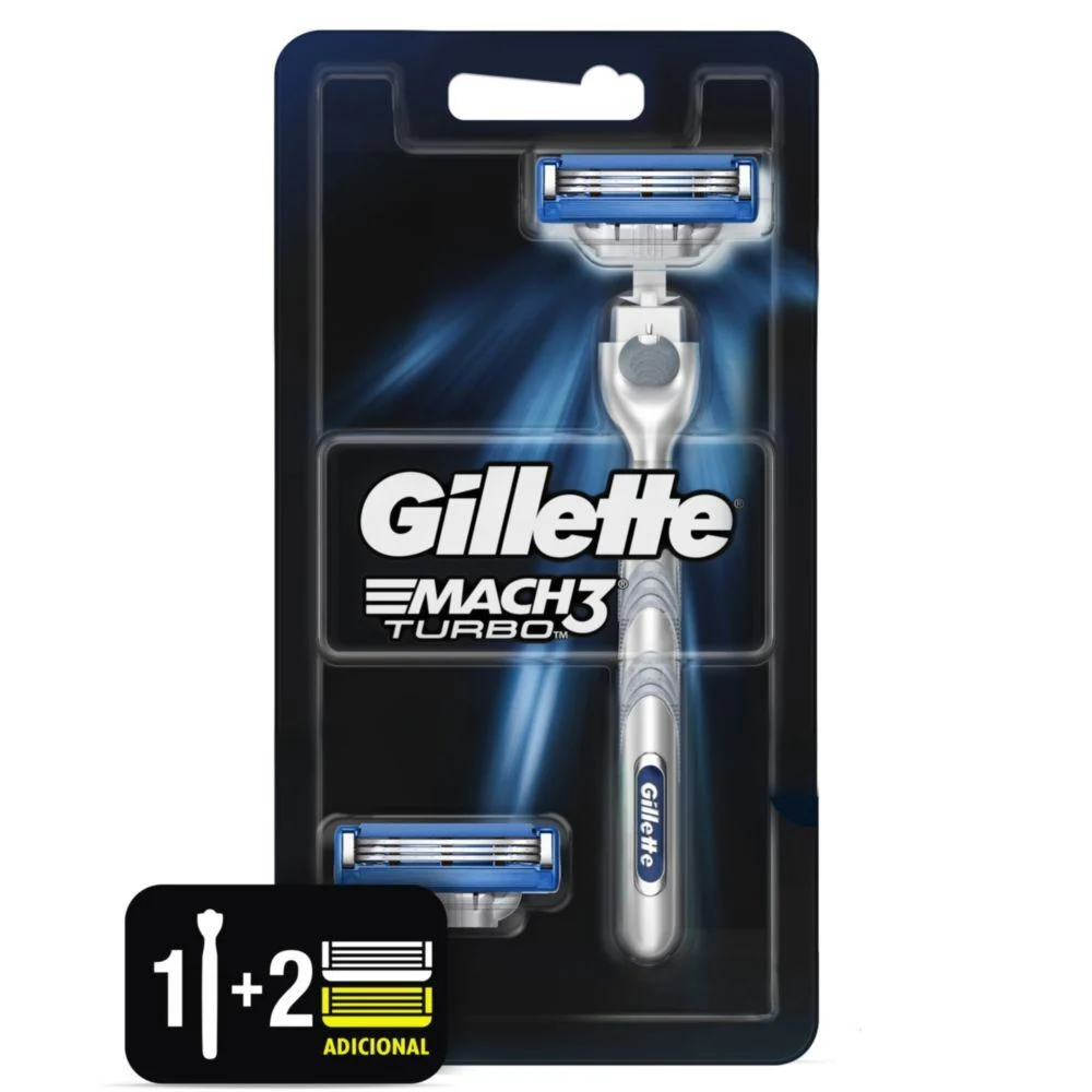Gillette Mach3 Turbo Máquina + 2 Cartuchos