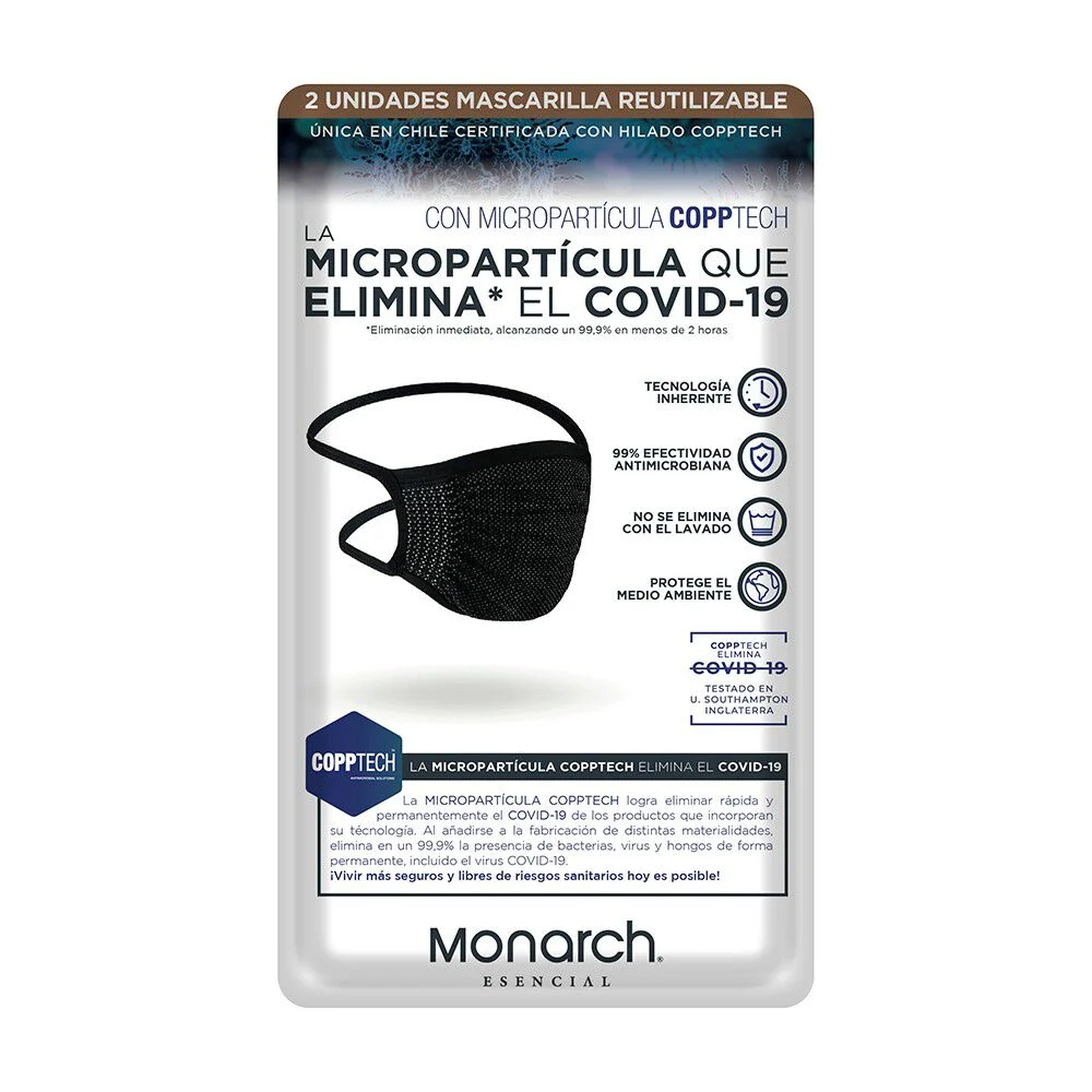Monarch Esencial Mascarilla Reutilizable Antibacterial Negra 2 Unidades