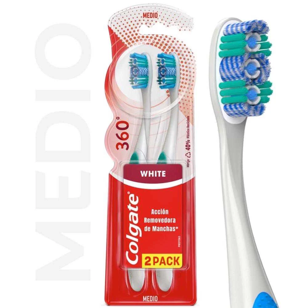 Colgate 360° Luminous White Medio 2 Pack - Cepillo Dental