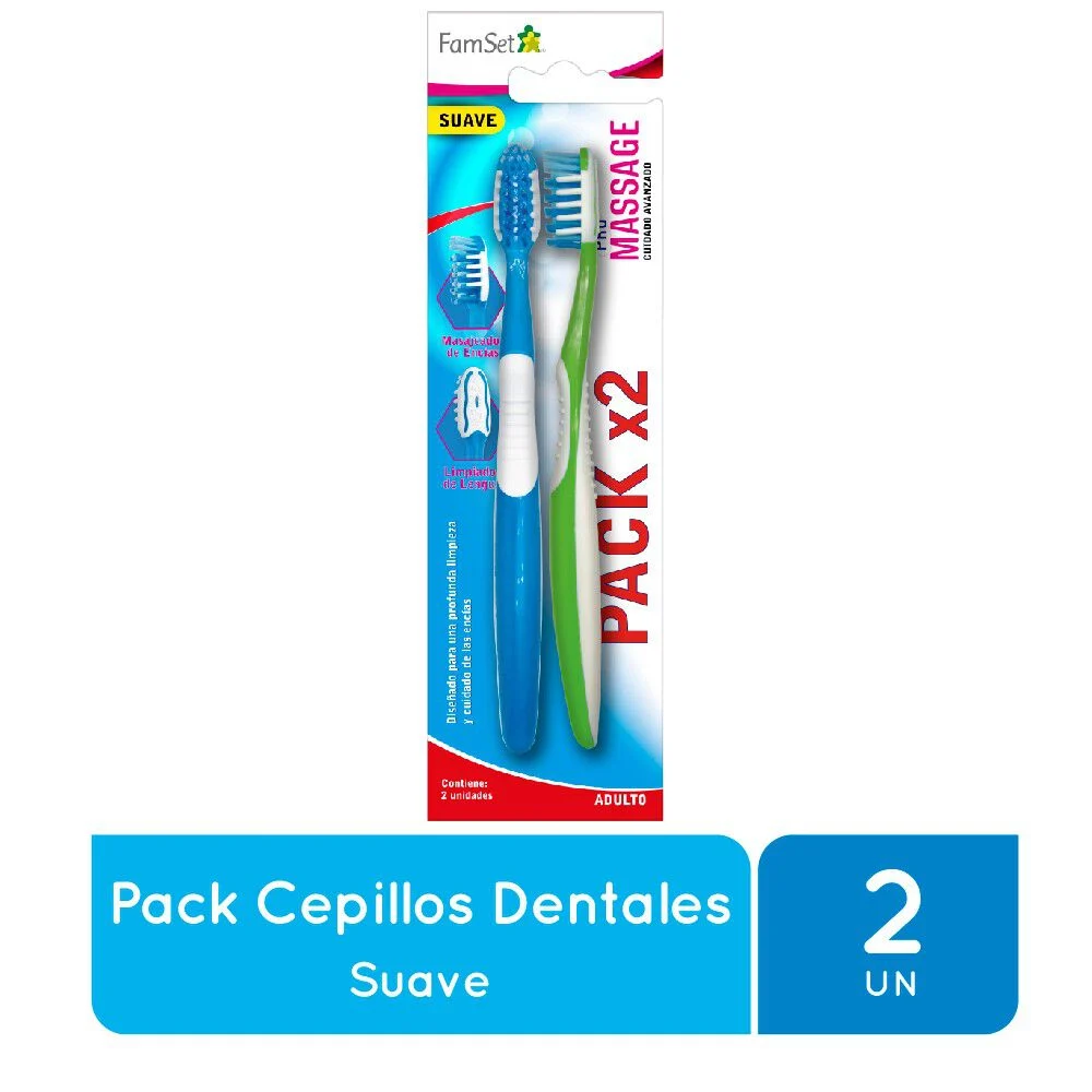 FamSet Suave Pro Massage Cepillo Dental x2