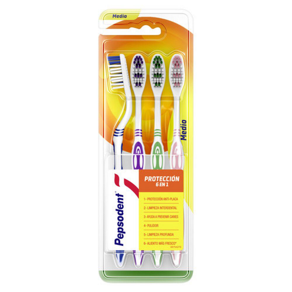Pepsodent Protección 6 en 1 Cepillo Dental Medio Pack 4