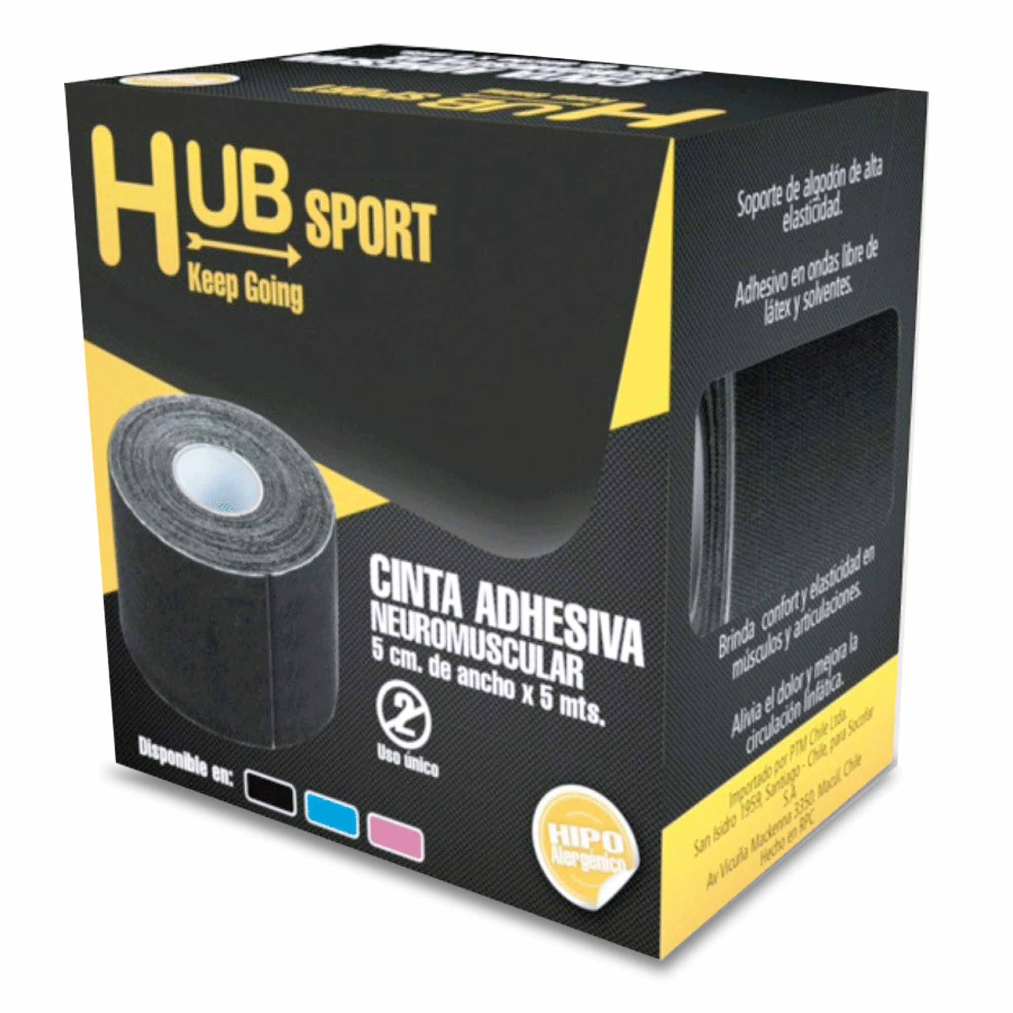 Hub Sport Cinta Adhesiva Neuromuscular Negra 7,5cm x 4,5mt 2 Unidades