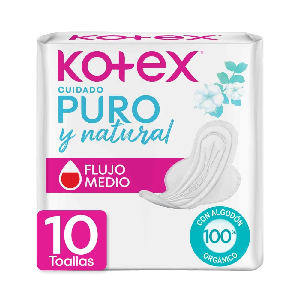 Kotex Puro y Natural Toallas Higiénicas Flujo Medio 10U