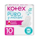 Kotex Puro y Natural Toallas Higiénicas Flujo Medio 10U