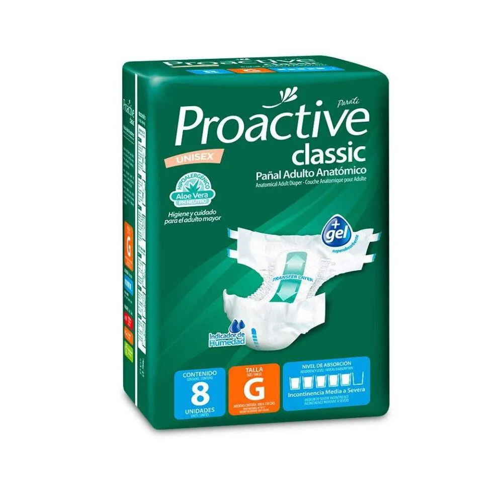 Proactive Classic Pañal Adulto Anatómico Talla G 8 Unidades