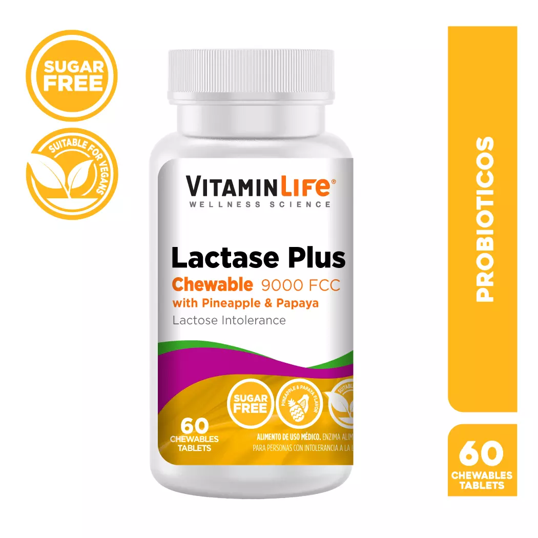VitaminLife Lactase Plus 9000 FCC x 60 Comp. - Piña y Papaya