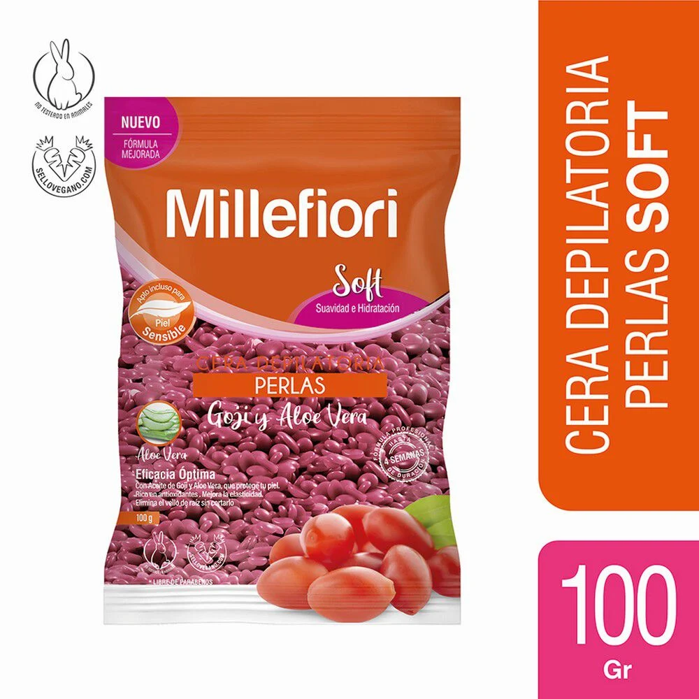 Millefiori Soft Cera Depilatoria Perlas Goji y Aloe Vera 100 g