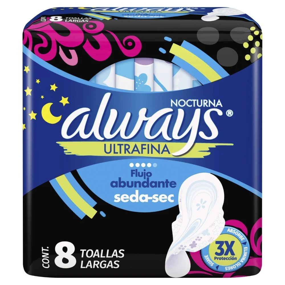 Always Nocturna Ultrafina x 8 Toallas Largas - Protección Nocturna