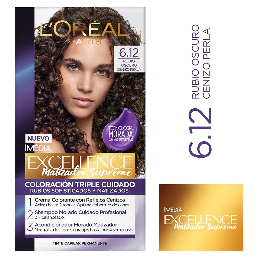 L'Oréal Paris Excellence Matizador Supreme 6.12 Rubio Oscuro Cenizo Perla