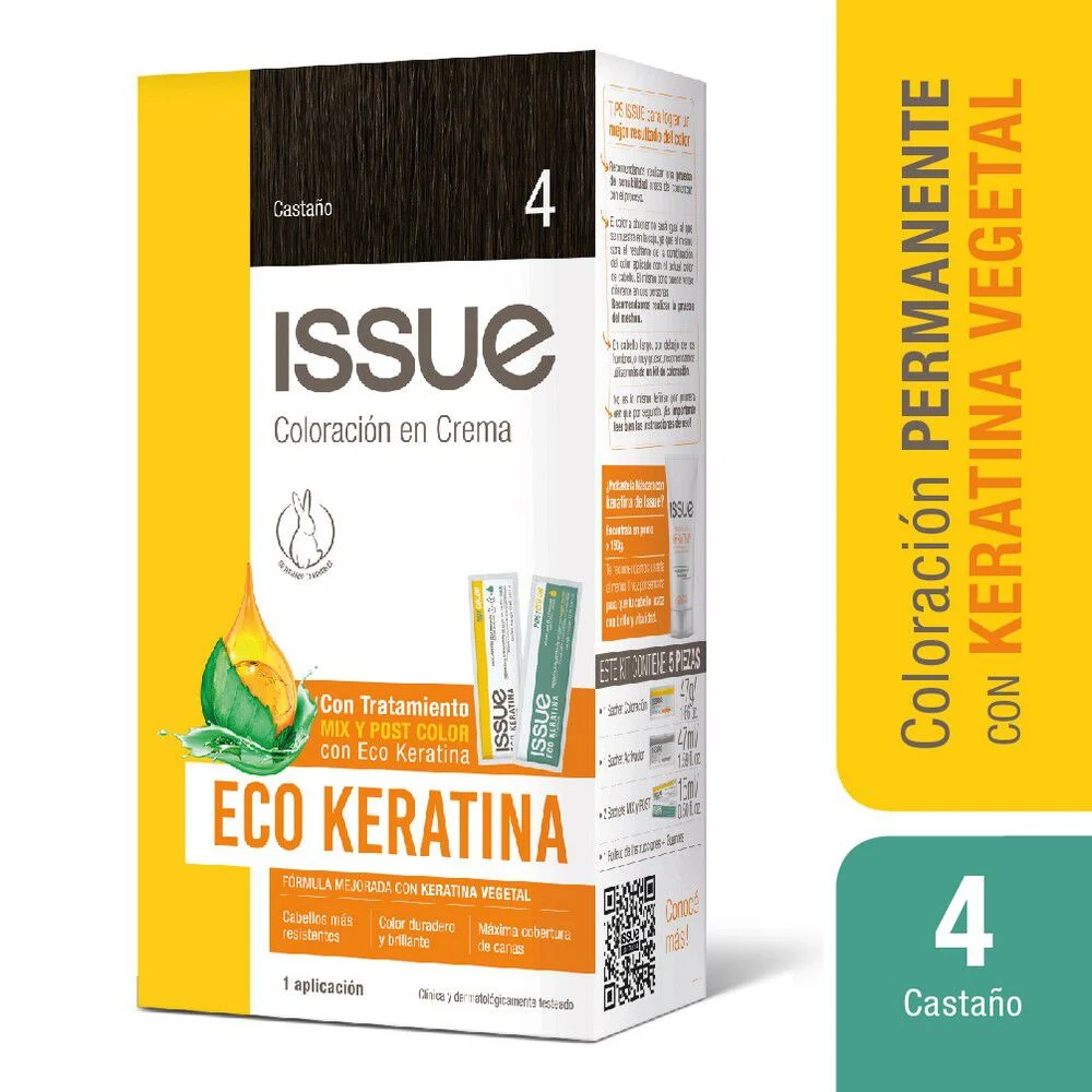 Issue Eco Keratina Coloración Crema 4 Castaño 1 Aplicación