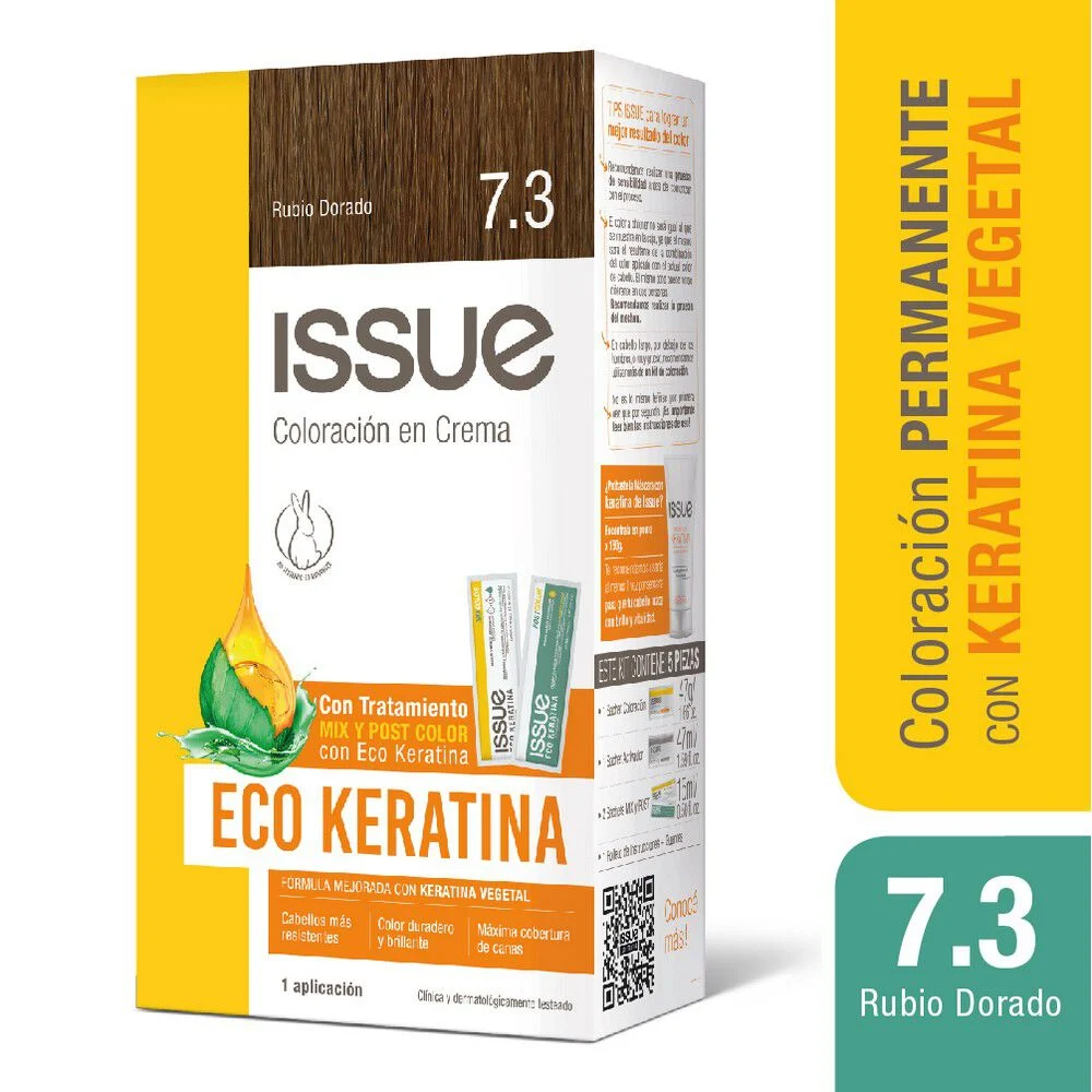 ISSUE Eco Keratina Coloración 7.3 Rubio Dorado Kit