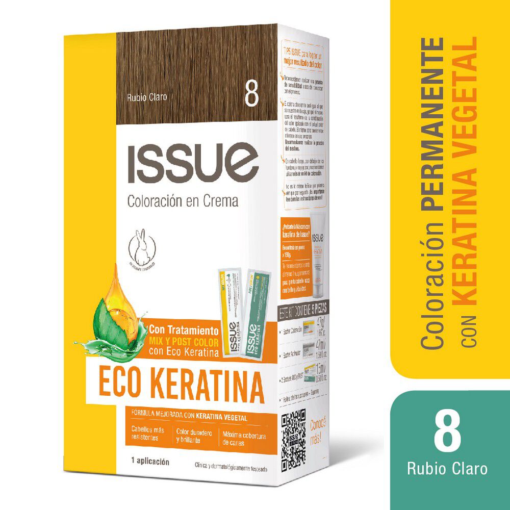 ISSUE Eco Keratina Kit Coloración Crema Tono 8 Rubio Claro